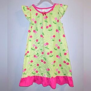 🍒 Vintage Gymboree Green Pink Cherry Print Nightie Sleepwear Nightgown Girl 5 6